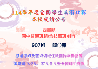 114學年度全國學生美術比賽得獎公告